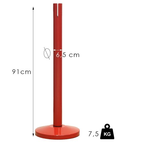 Normaler Absperrpfosten mit 2,4 m rotem Band (NO-red)